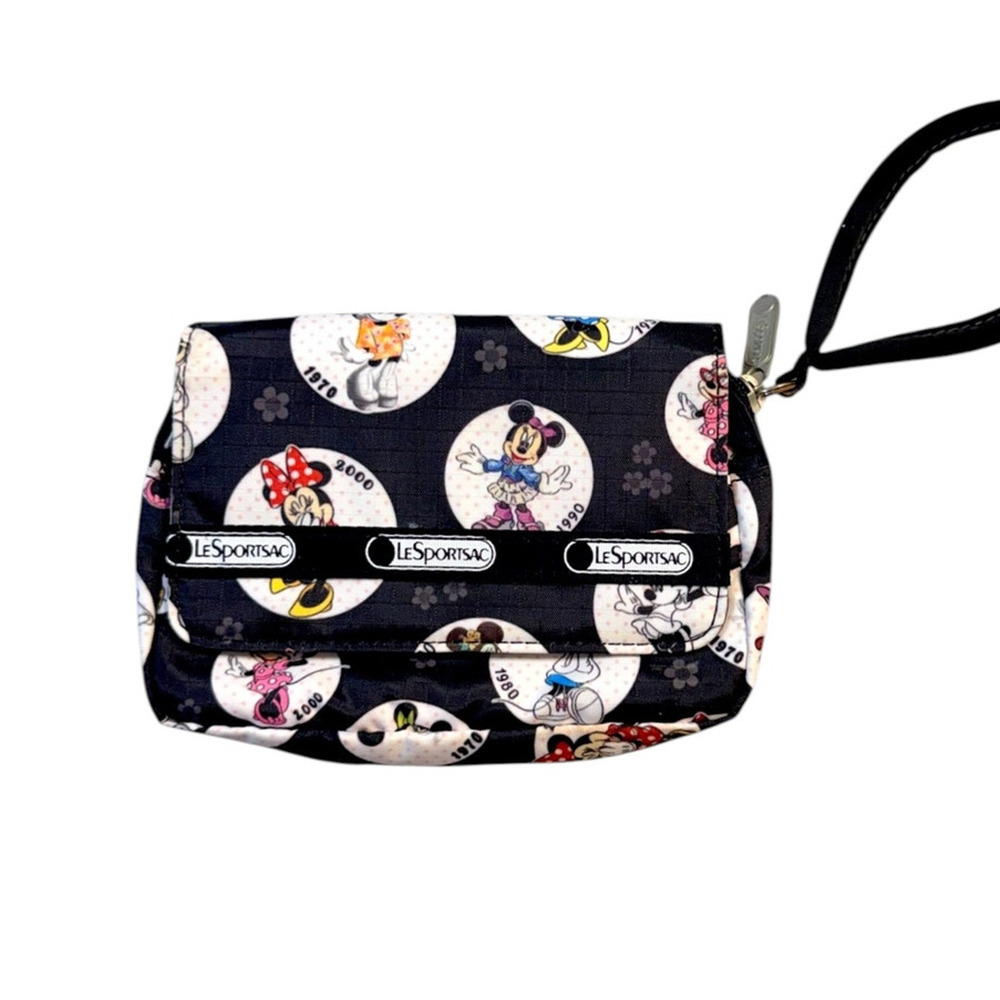 LeSportsac Disney Minnie Mouse Wallet Wristlet Black Pink Zip Pouch RARE